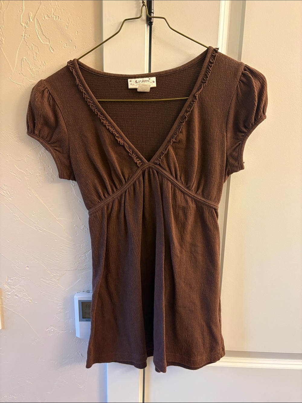 Self Esteem Chocolate Brown V-Neck Short Sleeve Tunic